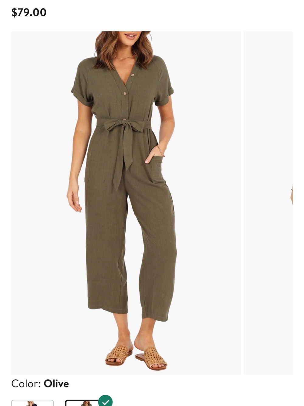 Petal & Pup Olive Short-Sleeve Tie-Waist Straight-Leg Jumpsuit
